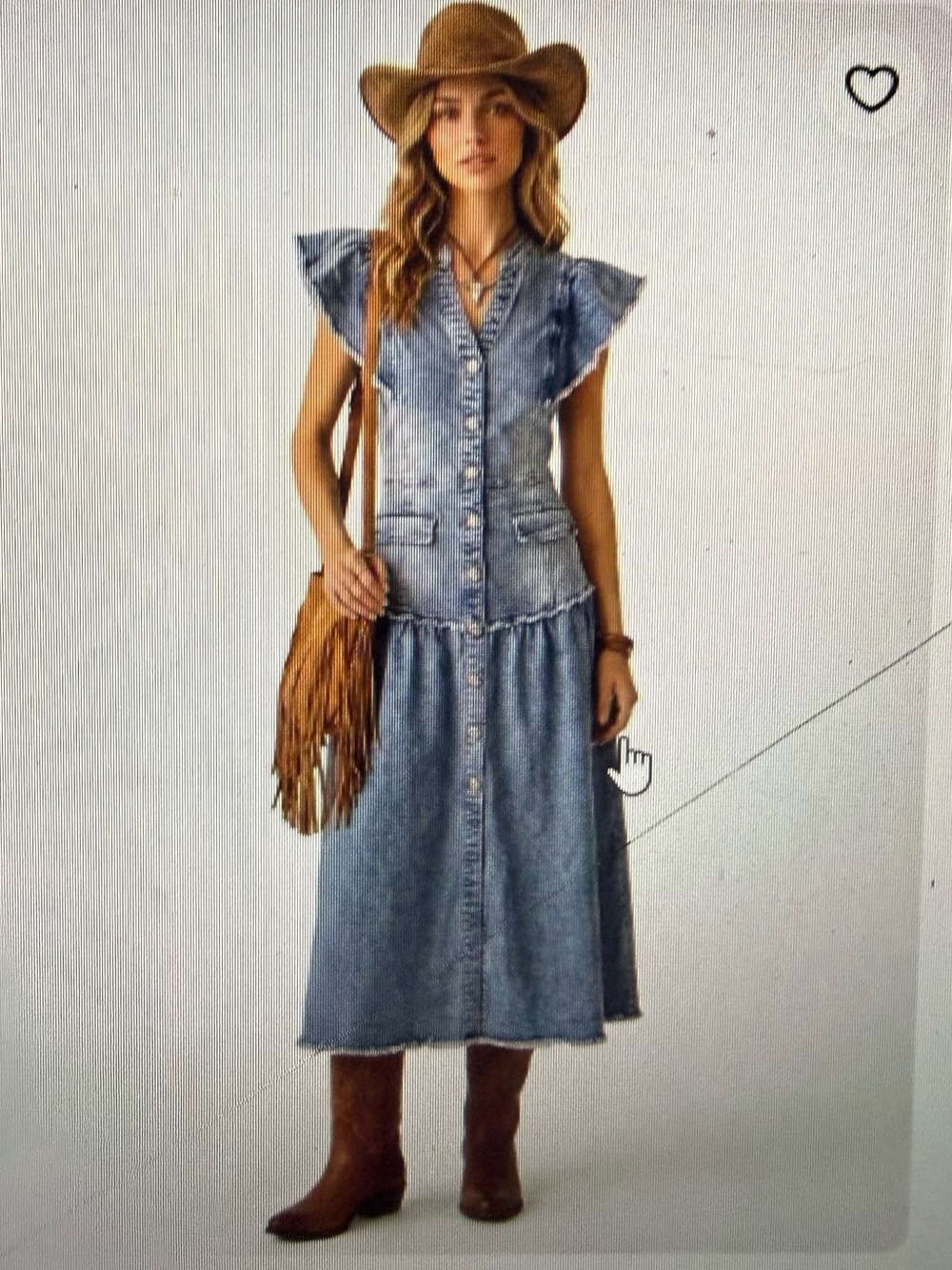 En Saison🔥  Washed Blue Denim Button-Down Midi Dress